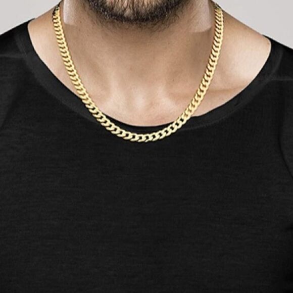 Men’s 18k Gold over 925 Cuban Chain Necklace - Picture 4 of 5